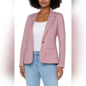 Liverpool Red White MicroPlaid Print Fitted One Button Blazer